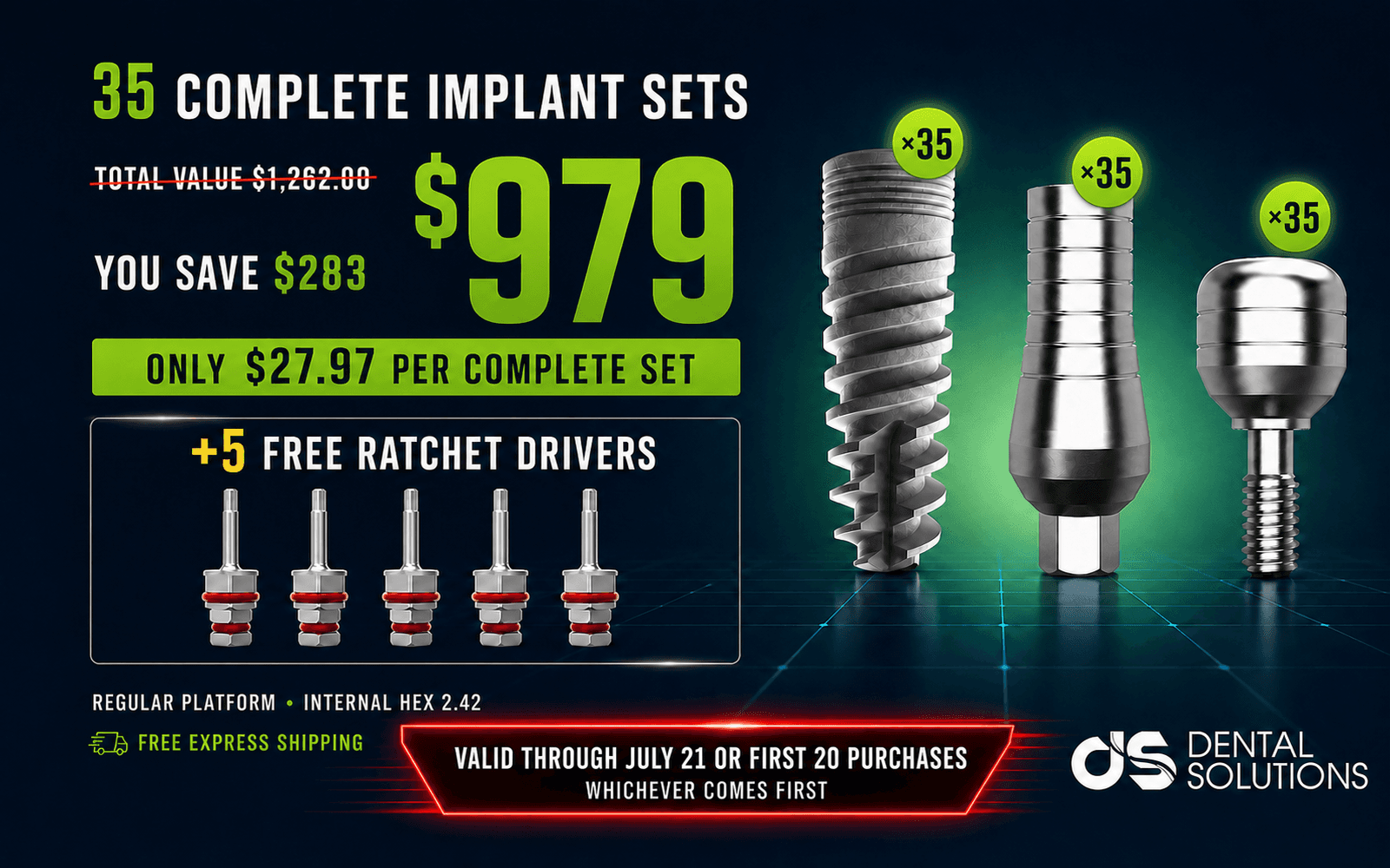 35 Implant Sets + 5 Free Ratchet Drivers