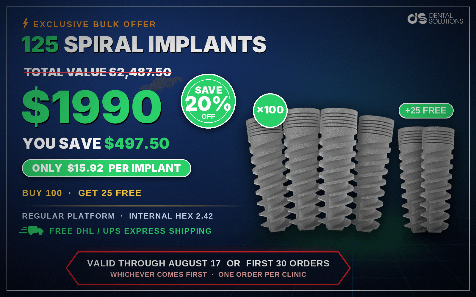125 Impianti a Spirale — Acquista 100, ricevi 25 gratis