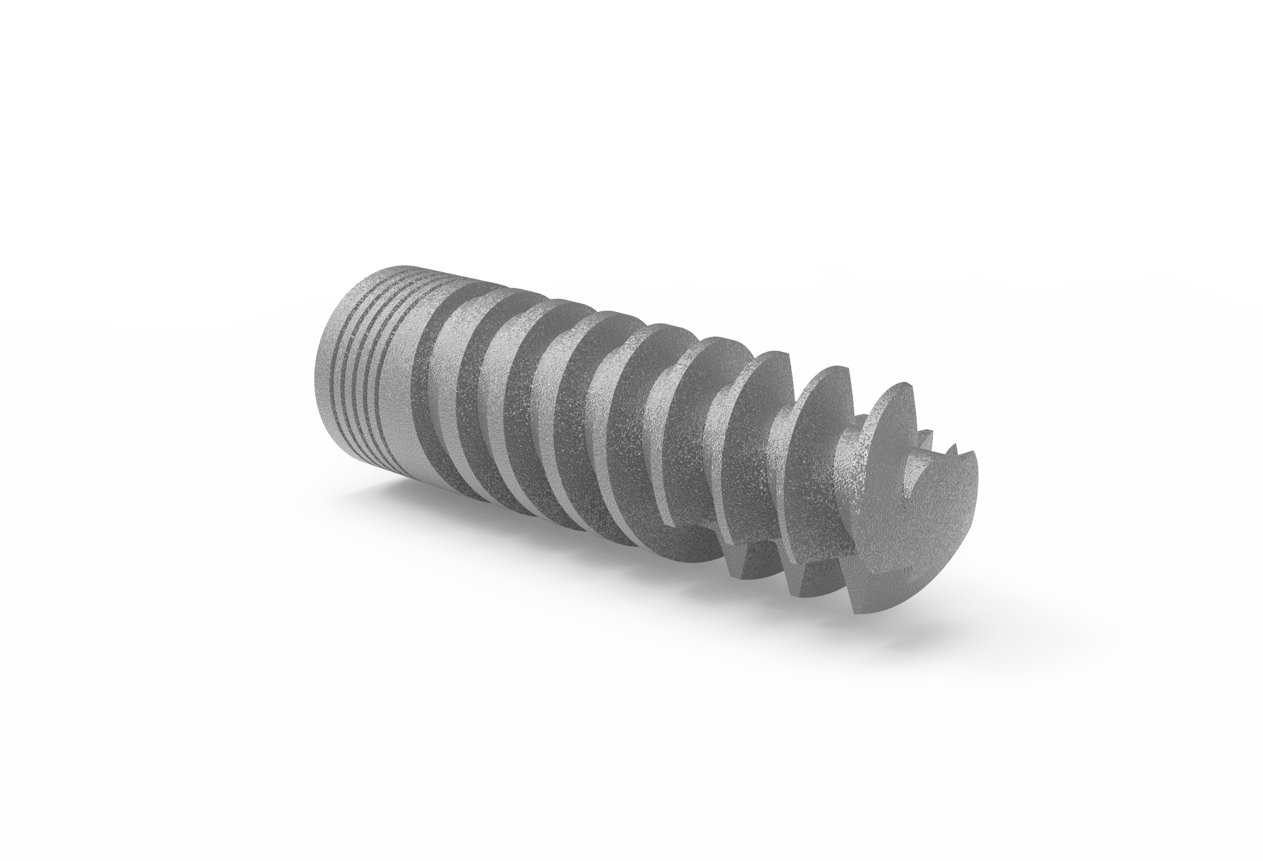 Implante dental espiral Load-Now en titanio Ti-6Al-4V ELI — cuerpo cónico para sitios de hueso blando